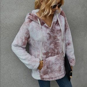 [4Packs] Dust Rose Tie Dye Sherpa Fleece Hoodie